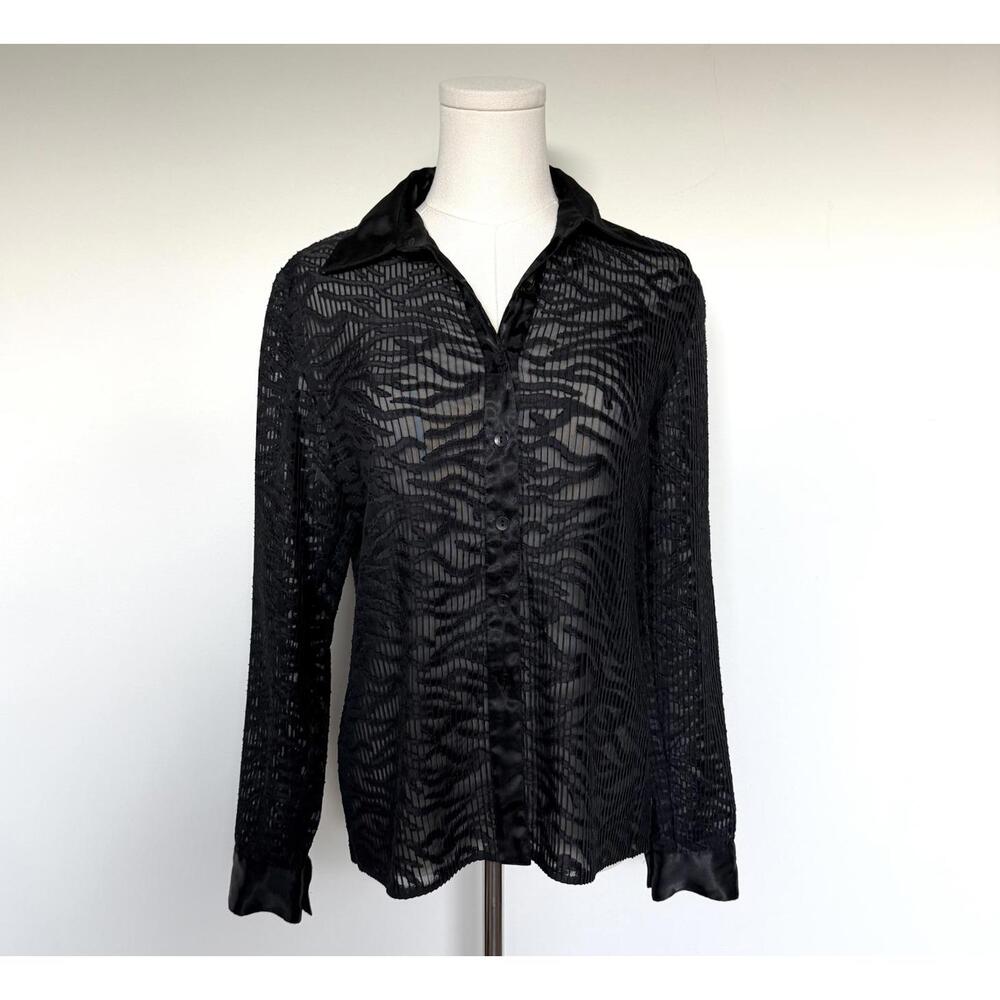 Y2K Rafaella Black Sheer Button-Up Blouse - Picture 4 of 5